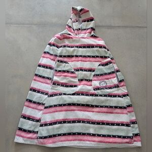Striped Hooded Poncho with Pink and Black Accents